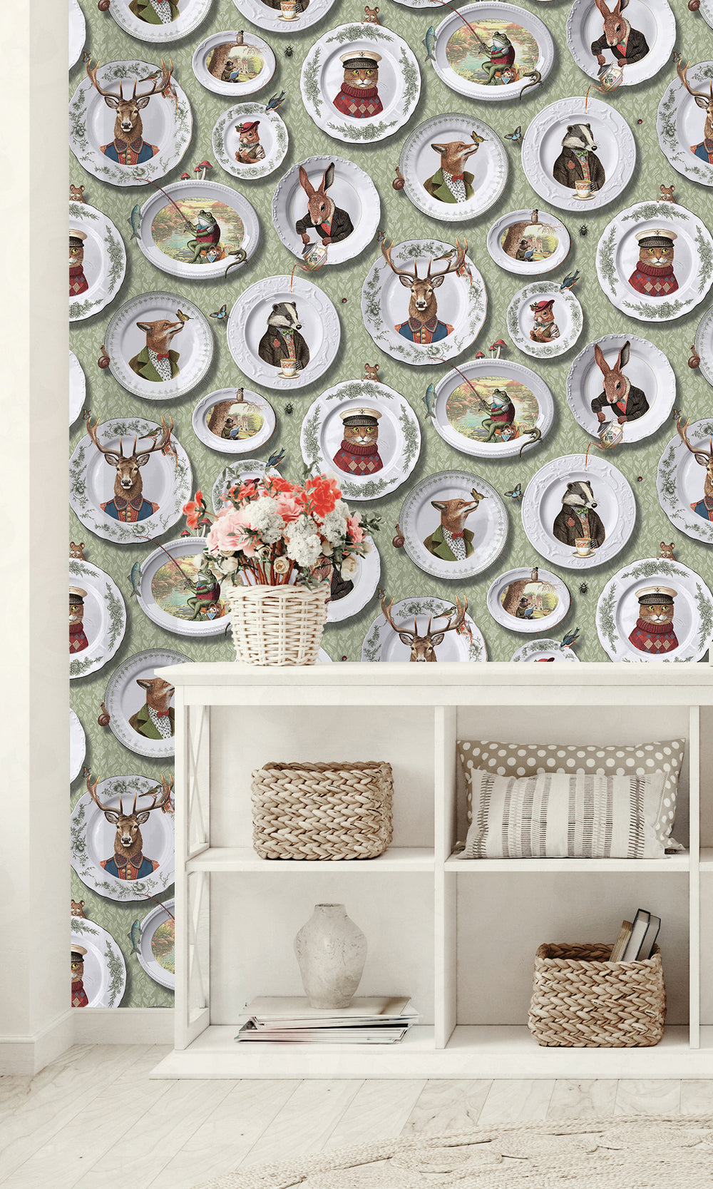 Sage Whimsical Damask Wallpaper R9661