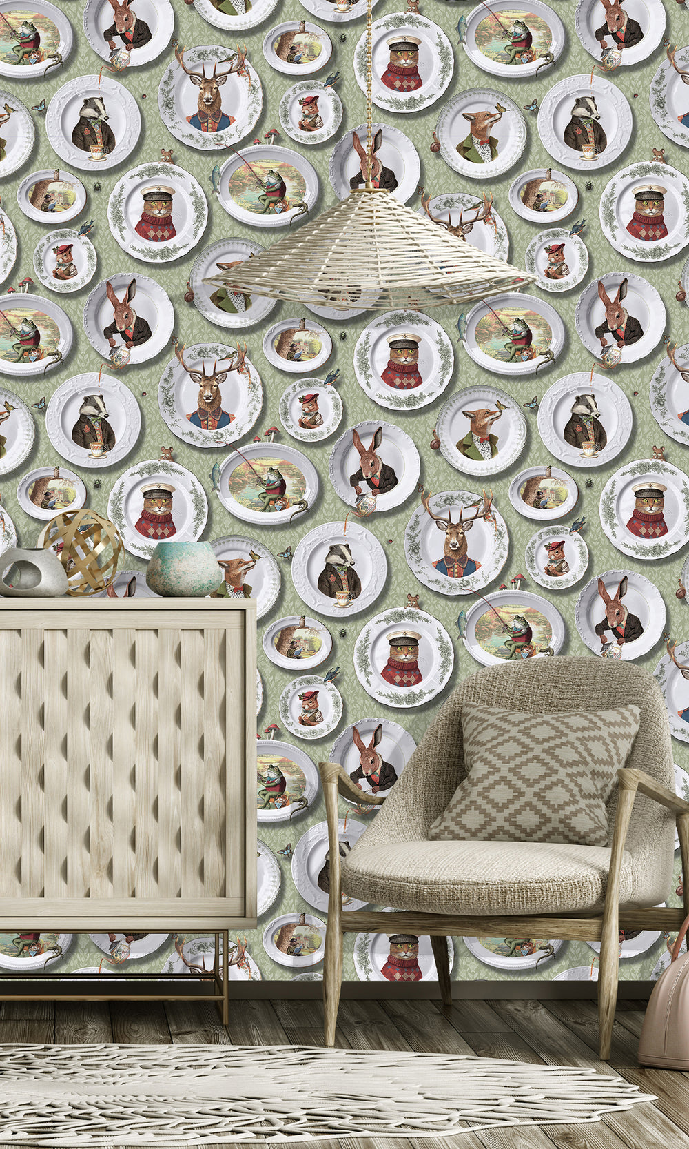 Sage Whimsical Damask Wallpaper R9661