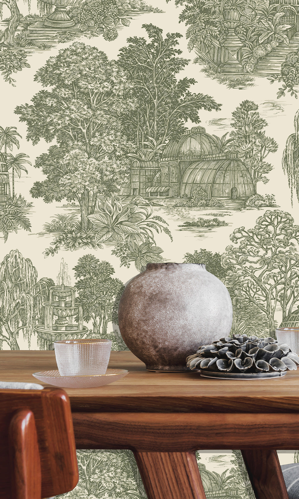 Green Timeless Garden Toile Wallpaper R9663