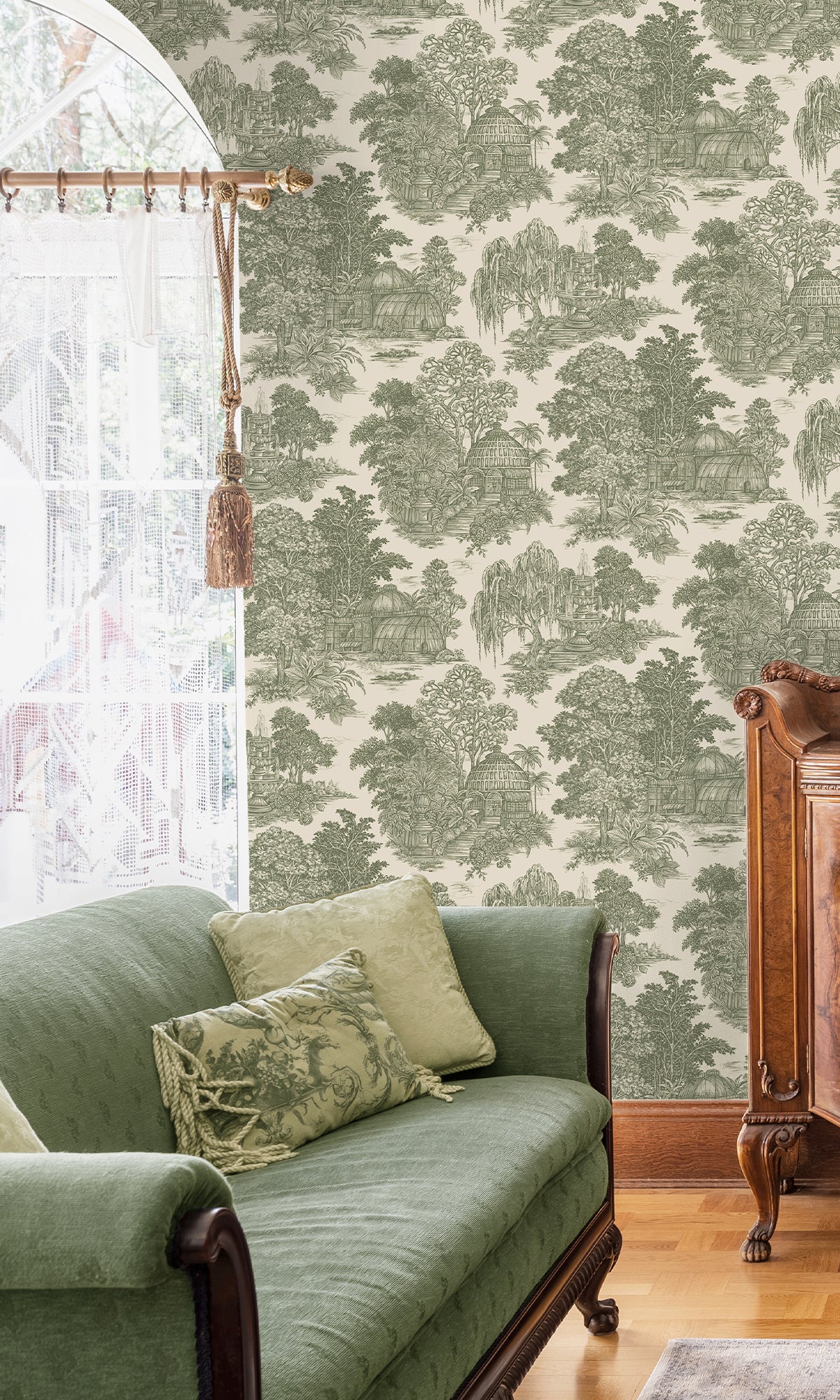 Green Timeless Garden Toile Wallpaper R9663