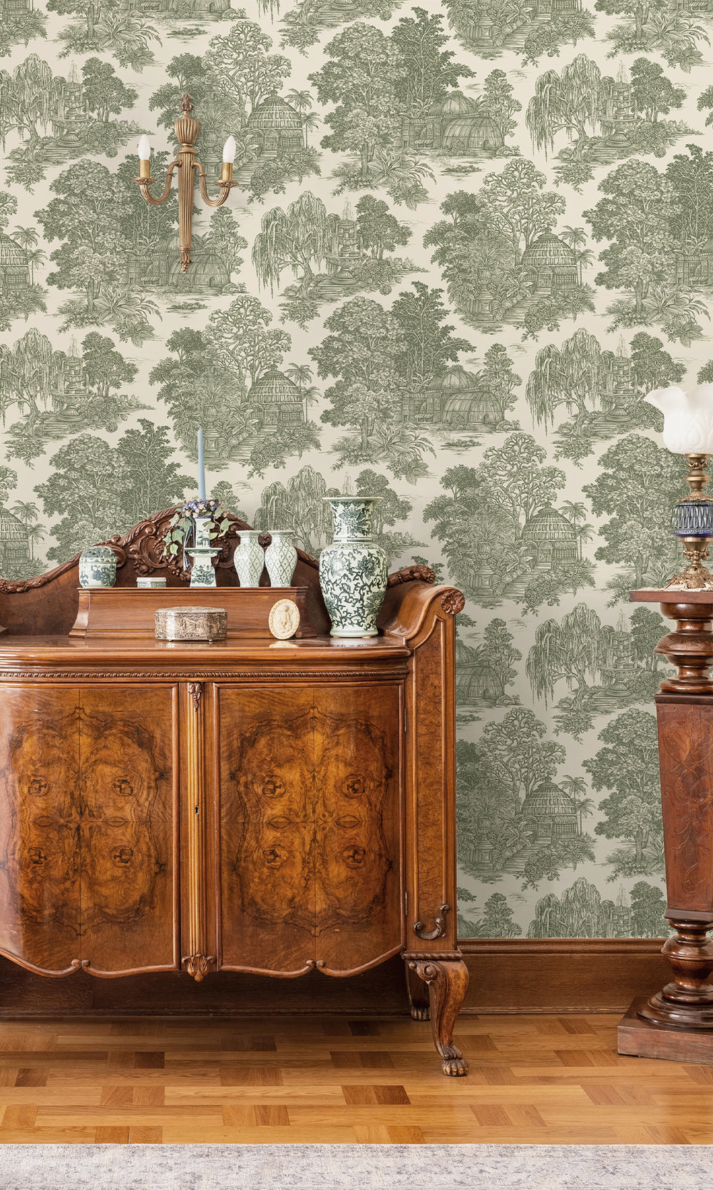 Green Timeless Garden Toile Wallpaper R9663