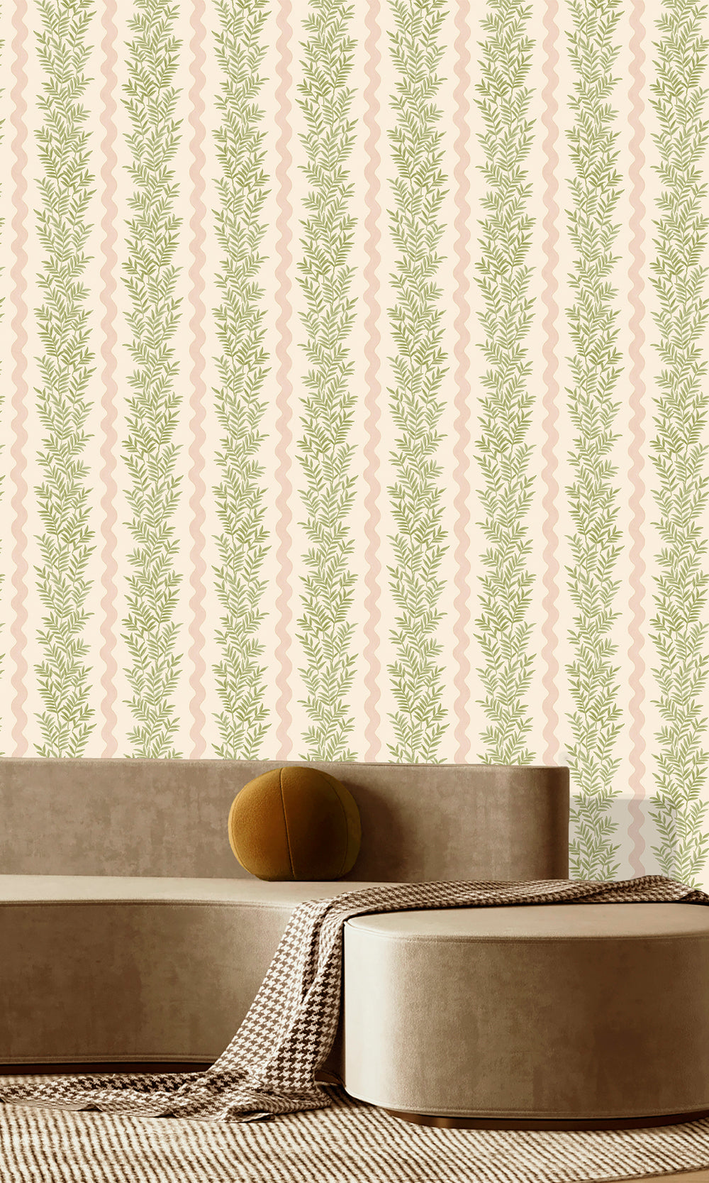 Cream Blush Floral Stripe Wallpaper R9667