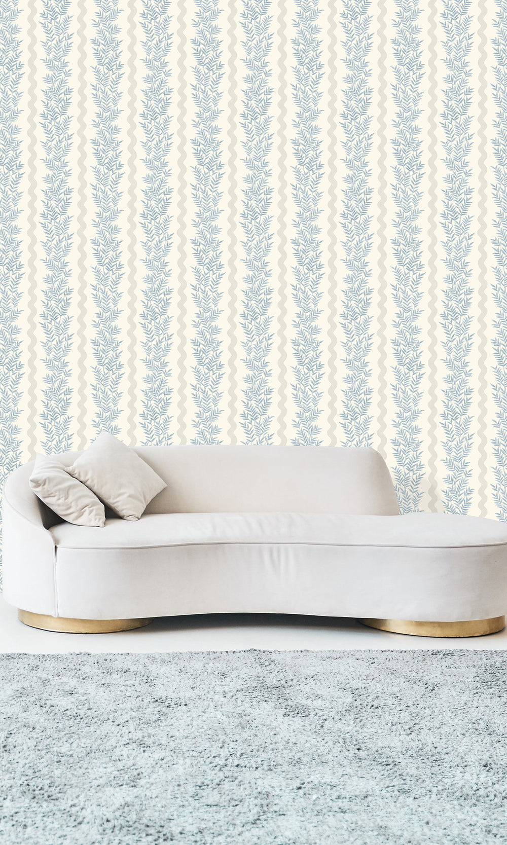 Neutral Blue Floral Stripe Wallpaper R9668