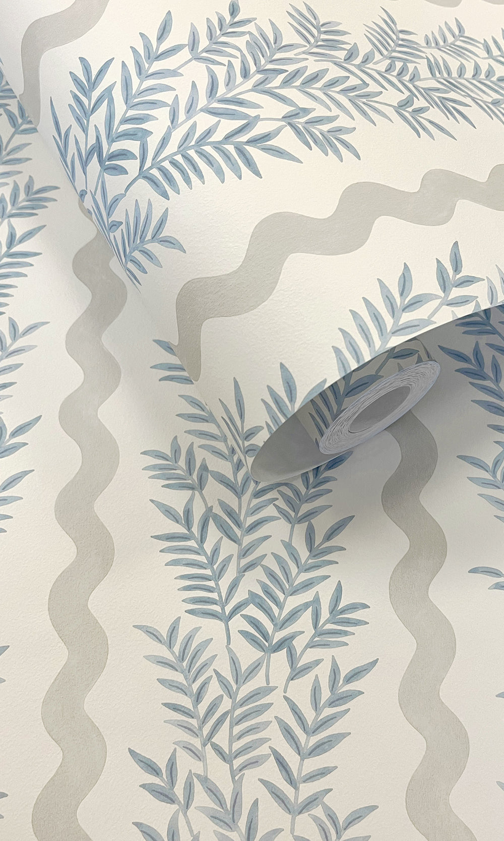 Neutral Blue Floral Stripe Wallpaper R9668