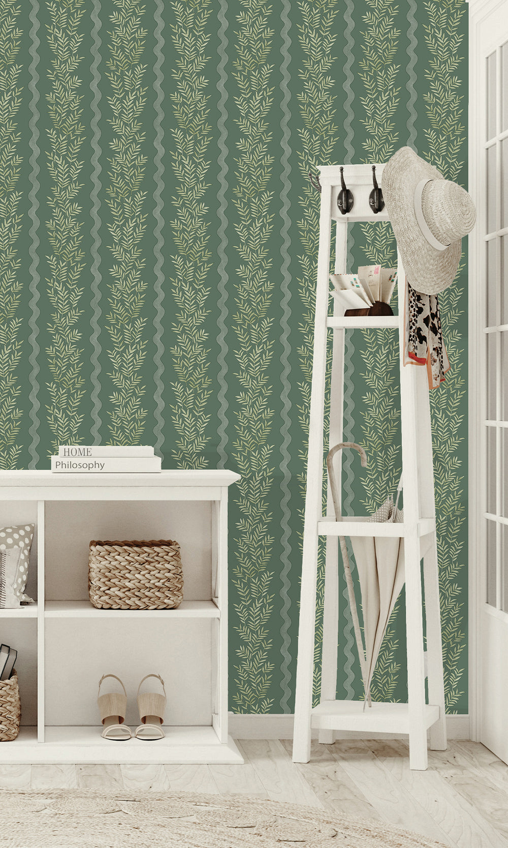 Green Floral Stripe Wallpaper R9670
