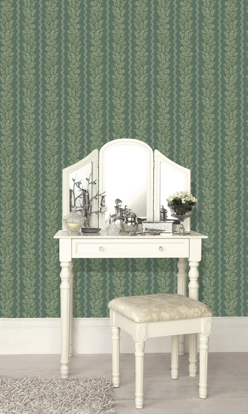 Green Floral Stripe Wallpaper R9670
