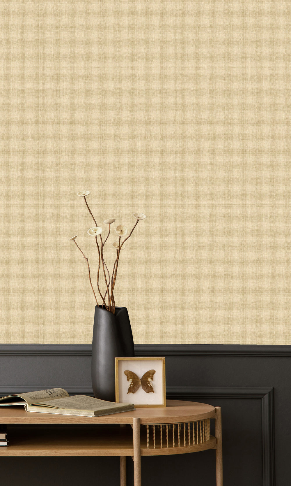 Ochre Linen Weave Textured Wallpaper R9678