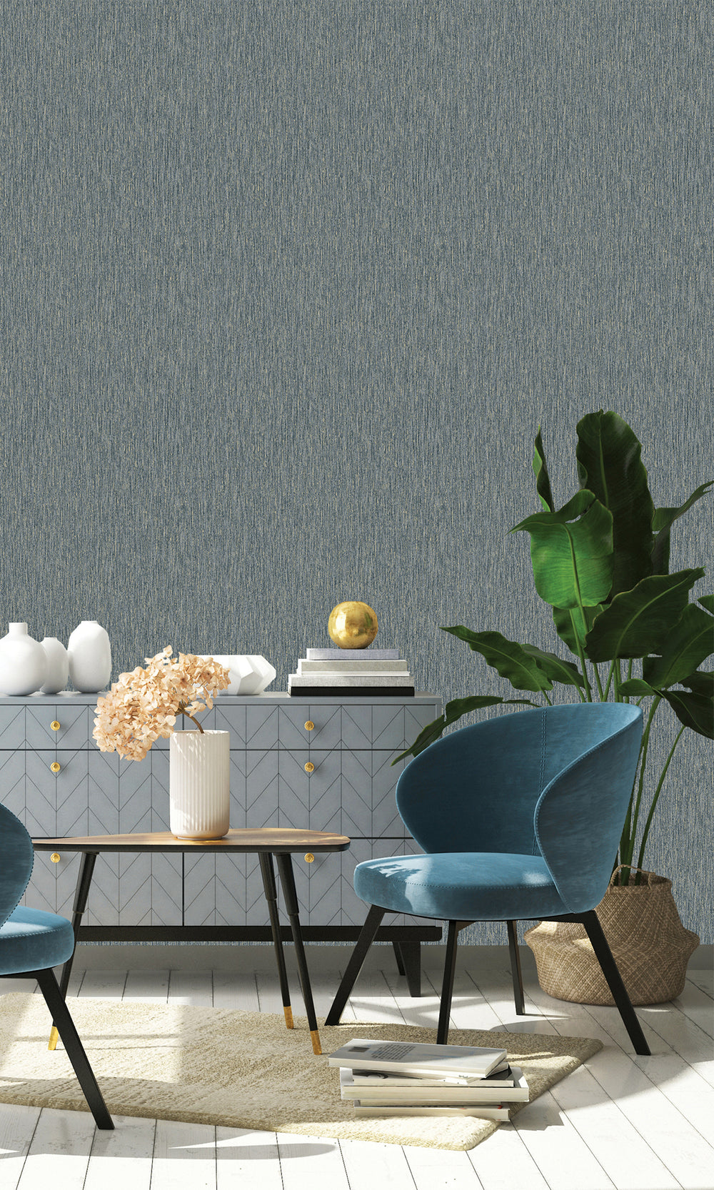 Blue Wicker Weave Textured Wallpaper R9690