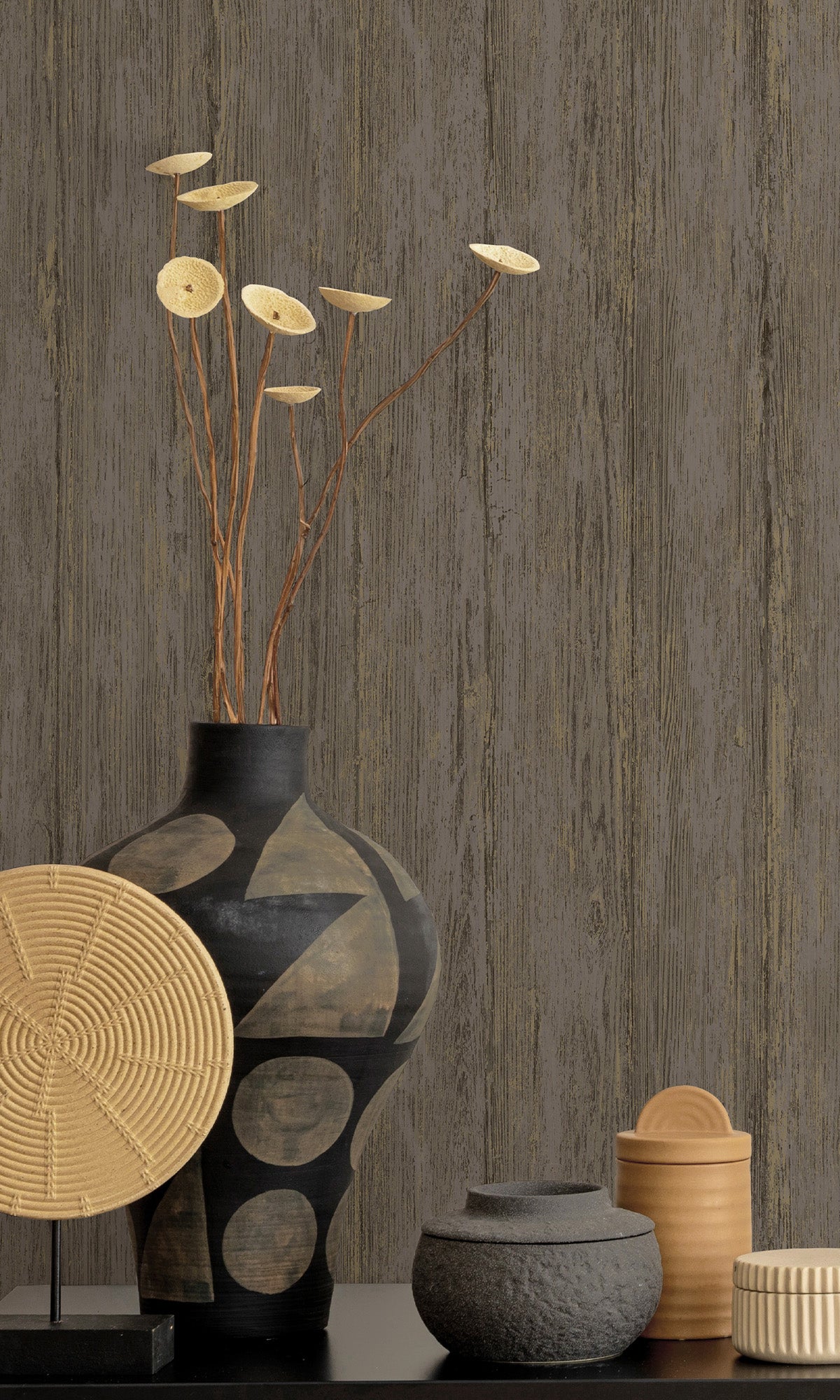 Charcoal Rustic Timber Textured Wallpaper R9693