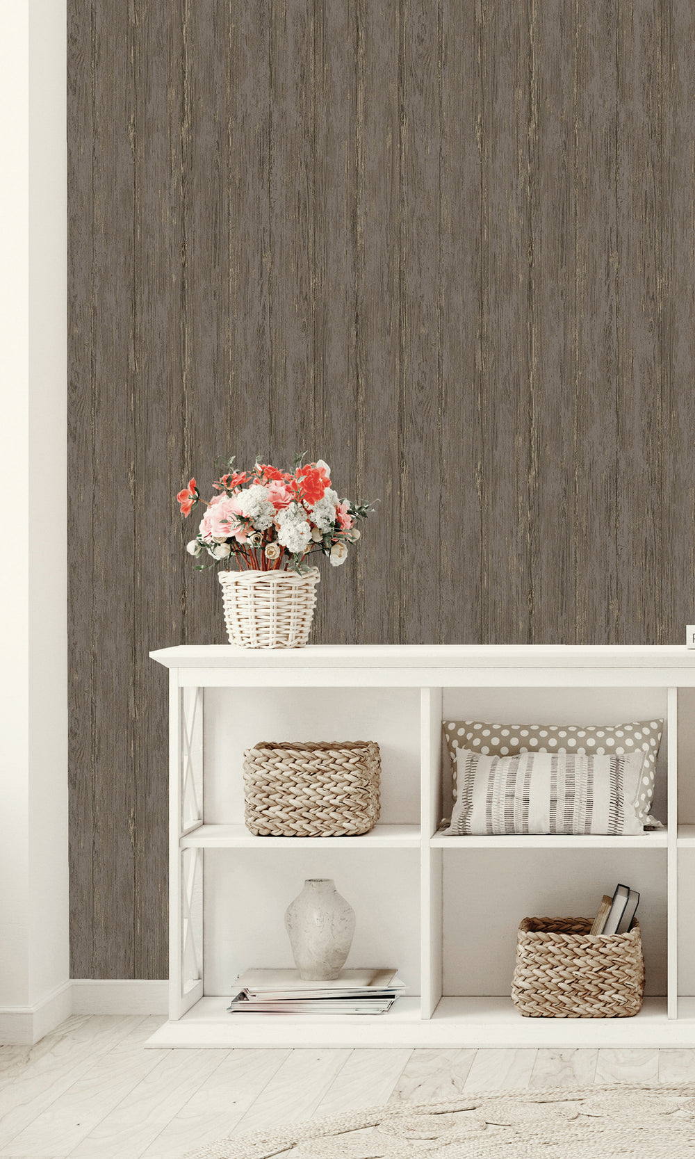 Charcoal Rustic Timber Textured Wallpaper R9693