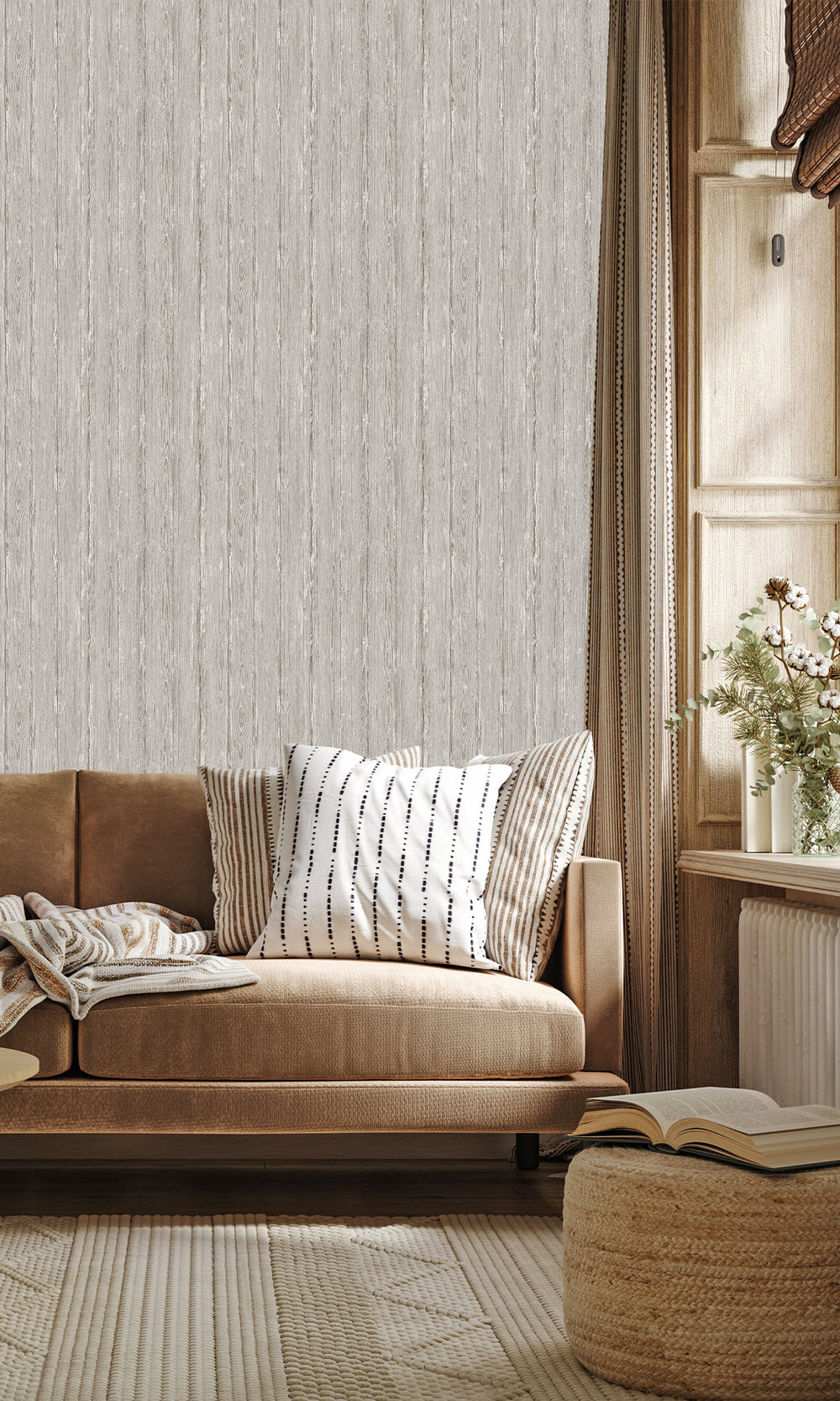 Grey Rustic Timber Textured Wallpaper R9694