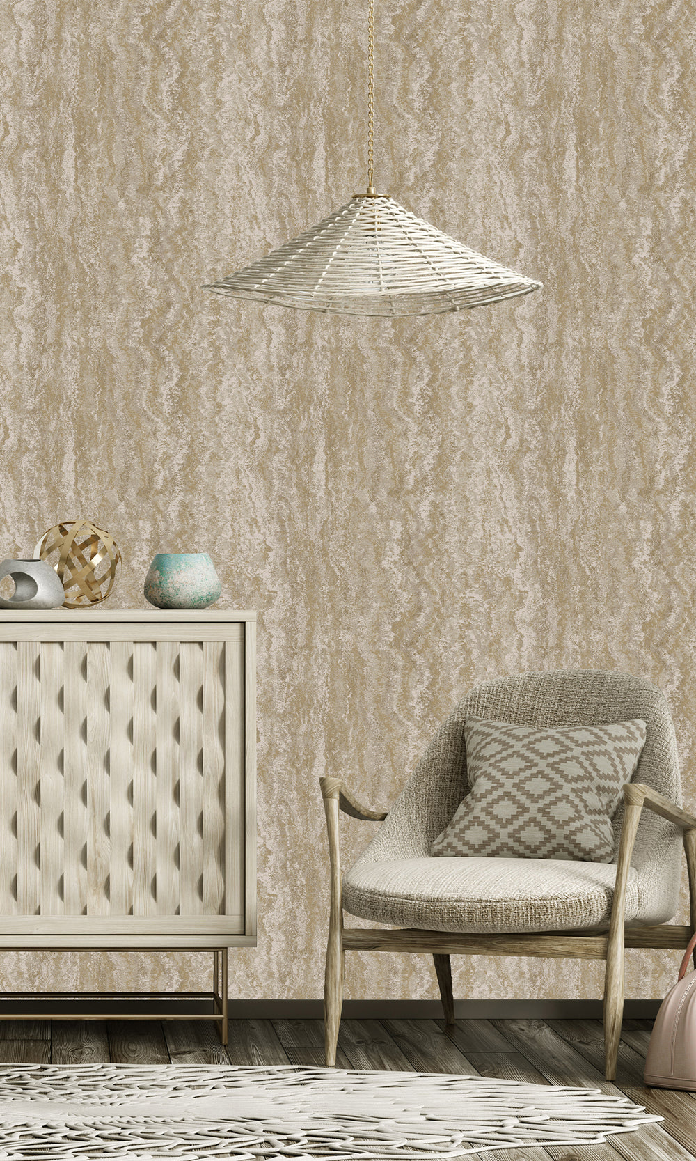 Taupe Marble Striation Textured Wallpaper R9696