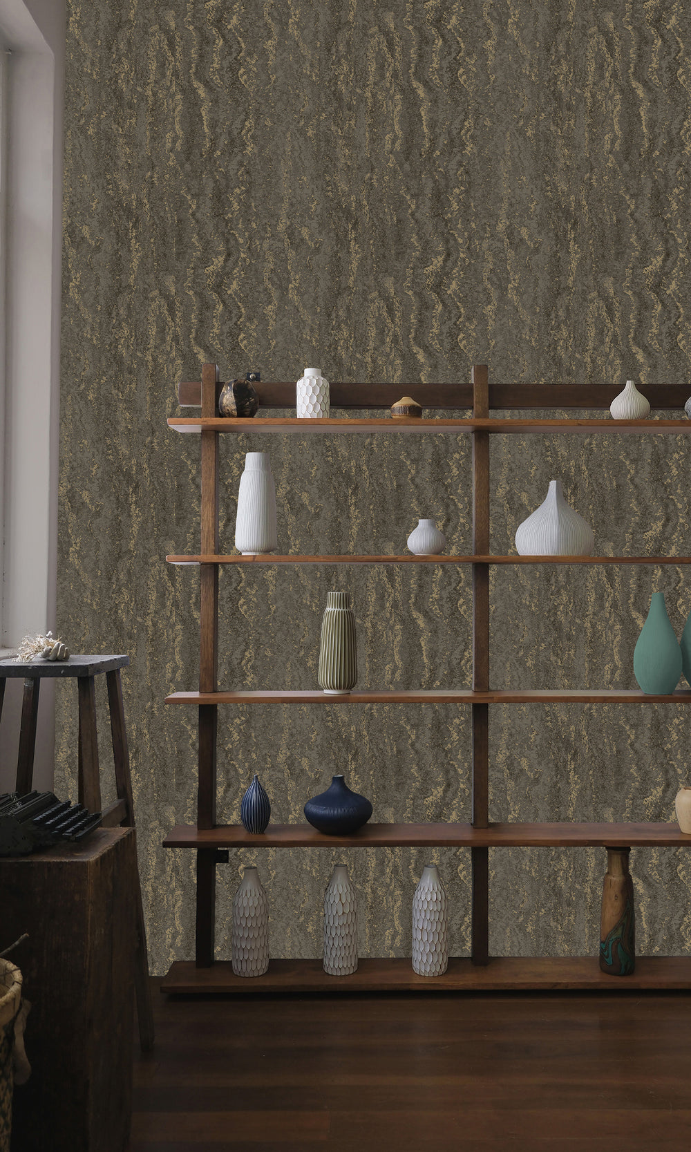 Charcoal Marble Striation Textured Wallpaper R9699