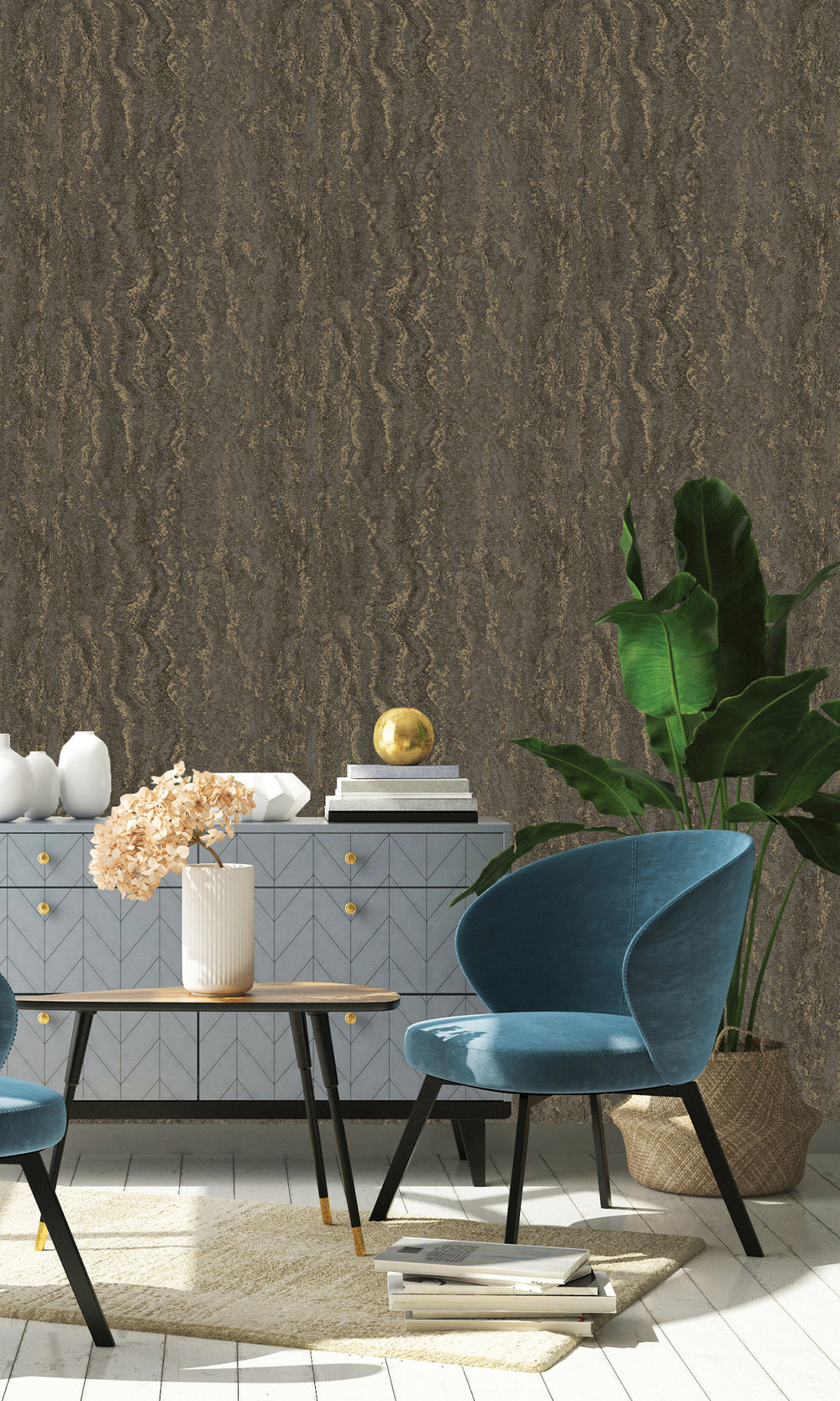 Charcoal Marble Striation Textured Wallpaper R9699