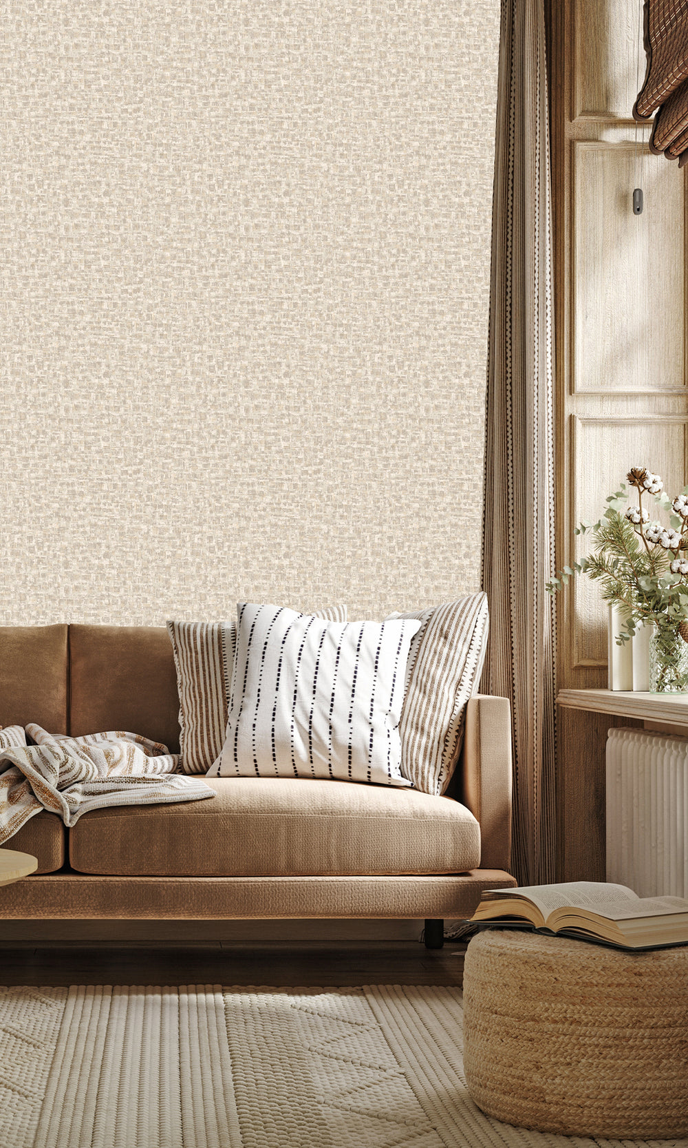 Dove Brushed Block Textured Wallpaper R9708