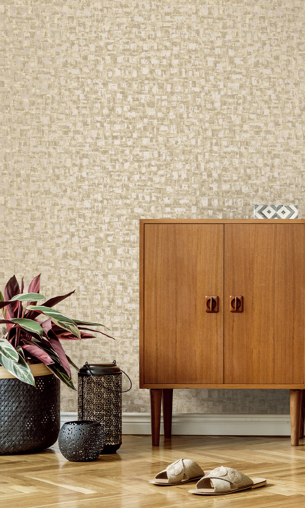 Cream Brushed Block Textured Wallpaper R9709