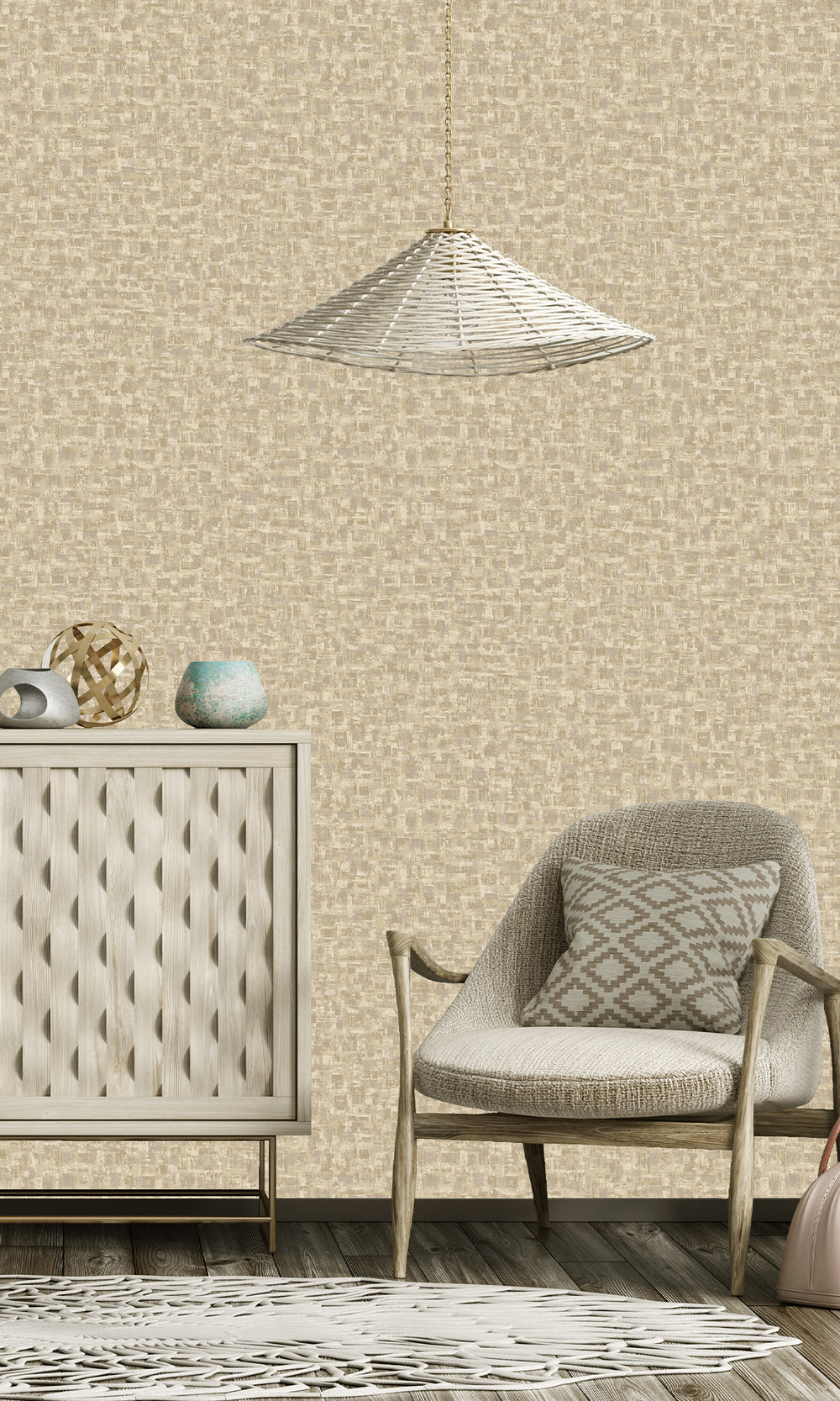 Cream Brushed Block Textured Wallpaper R9709