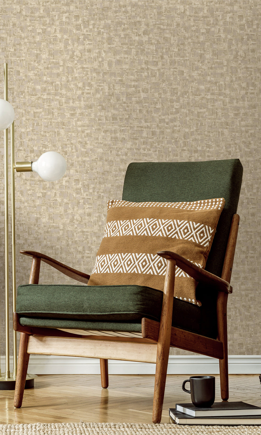 Cream Brushed Block Textured Wallpaper R9709