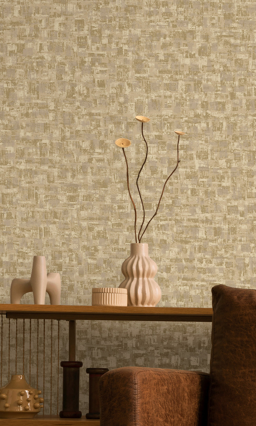 Beige Brushed Block Textured Wallpaper R9710