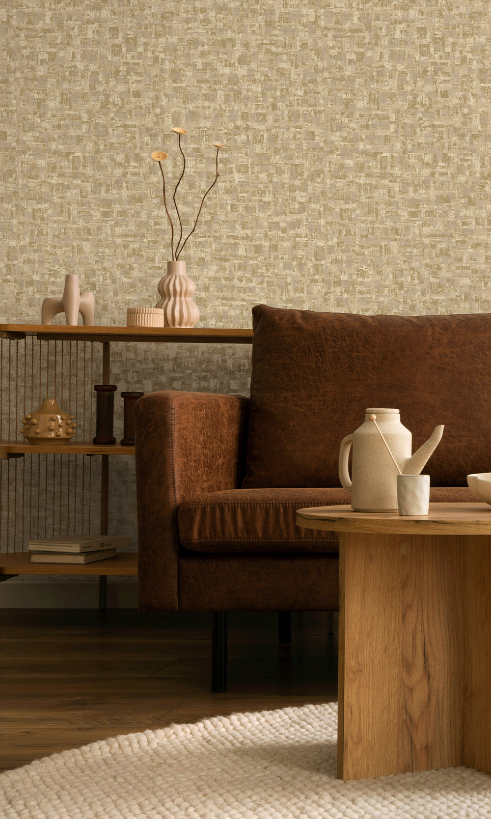 Beige Brushed Block Textured Wallpaper R9710