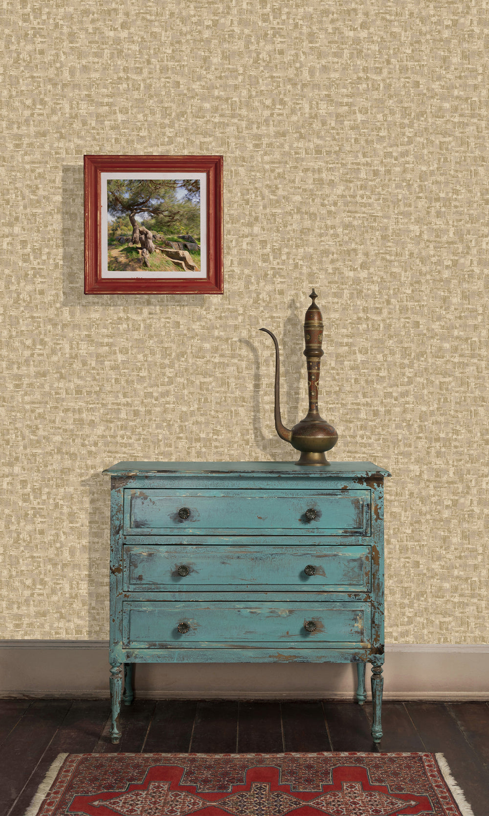 Beige Brushed Block Textured Wallpaper R9710