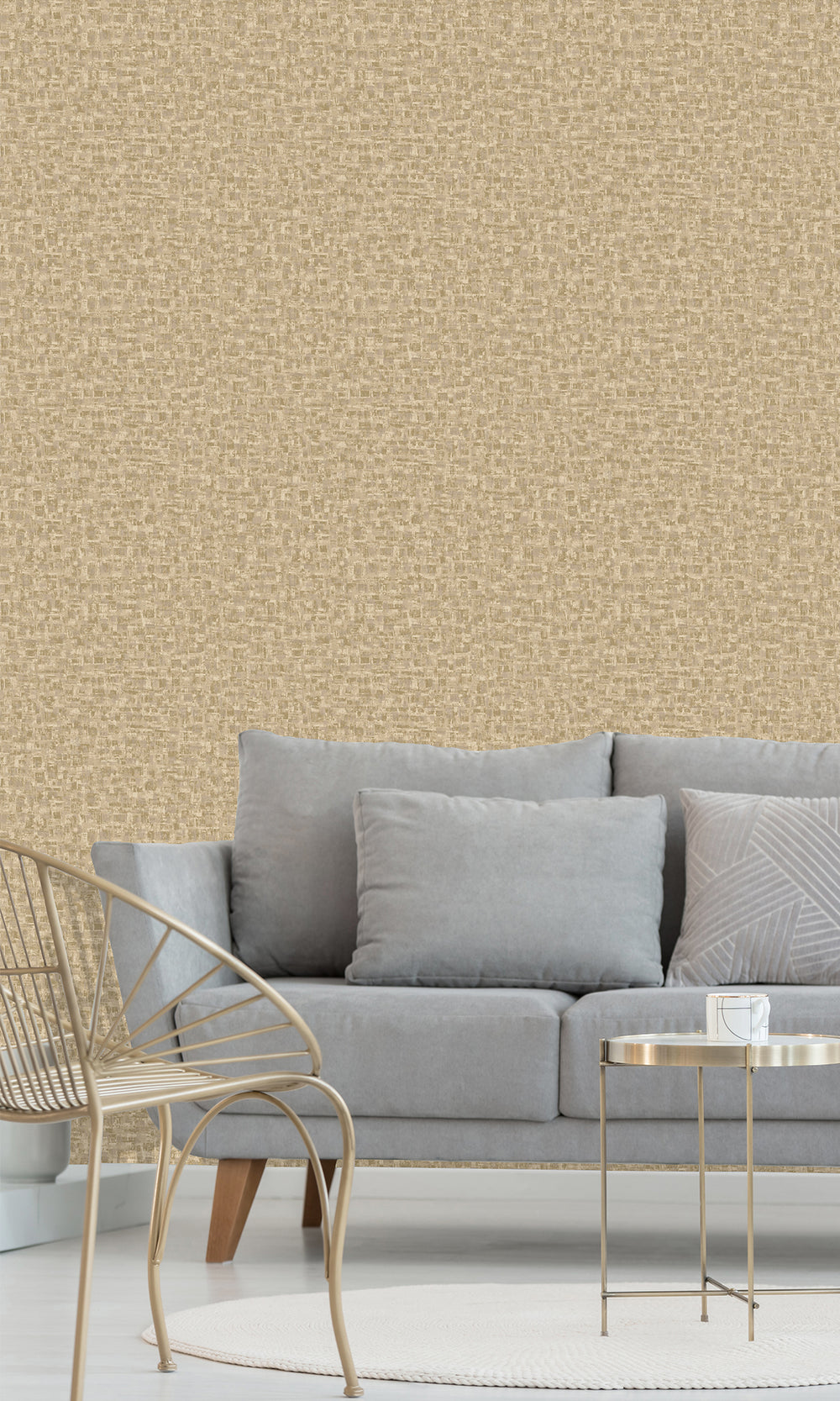 Beige Brushed Block Textured Wallpaper R9710