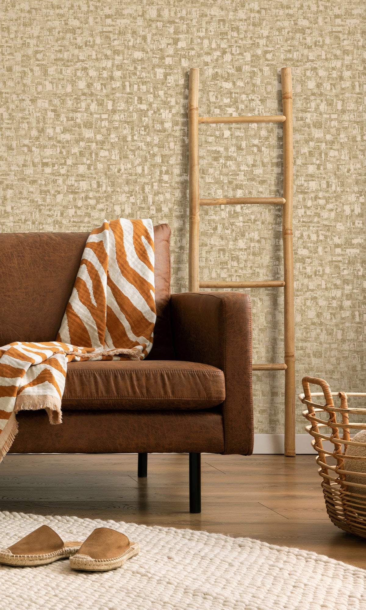 Beige Brushed Block Textured Wallpaper R9710