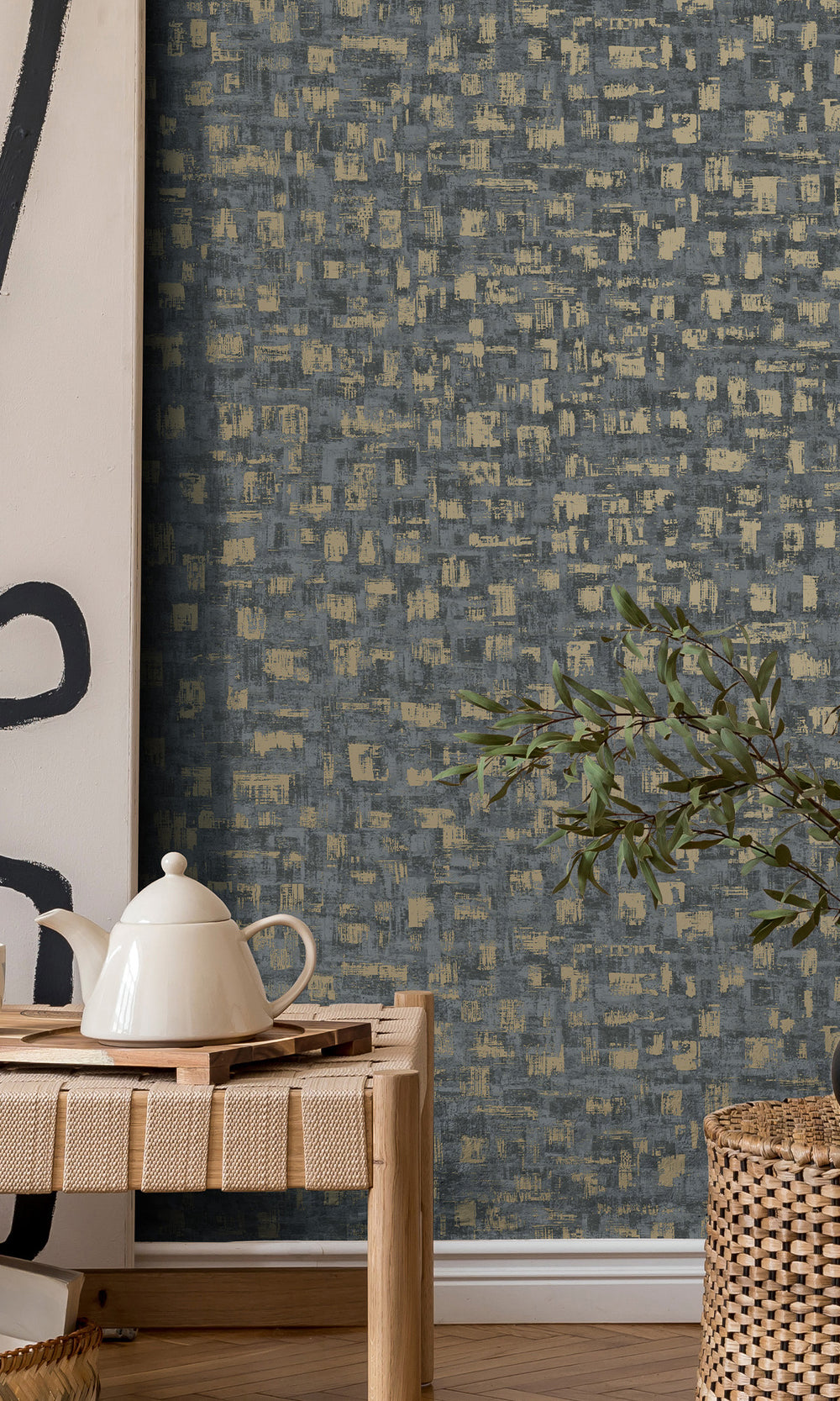 Blue Brushed Block Textured Wallpaper R9711
