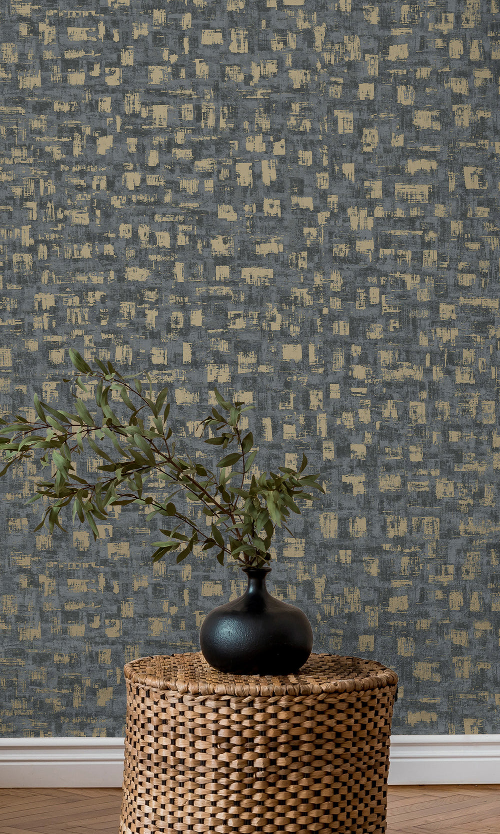 Blue Brushed Block Textured Wallpaper R9711