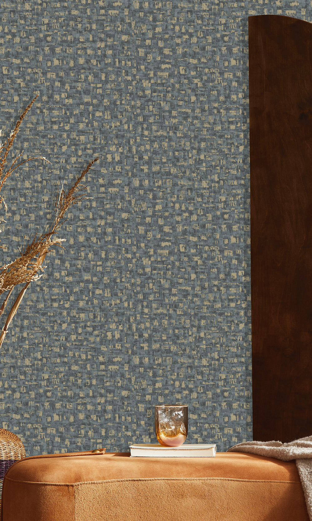 Blue Brushed Block Textured Wallpaper R9711
