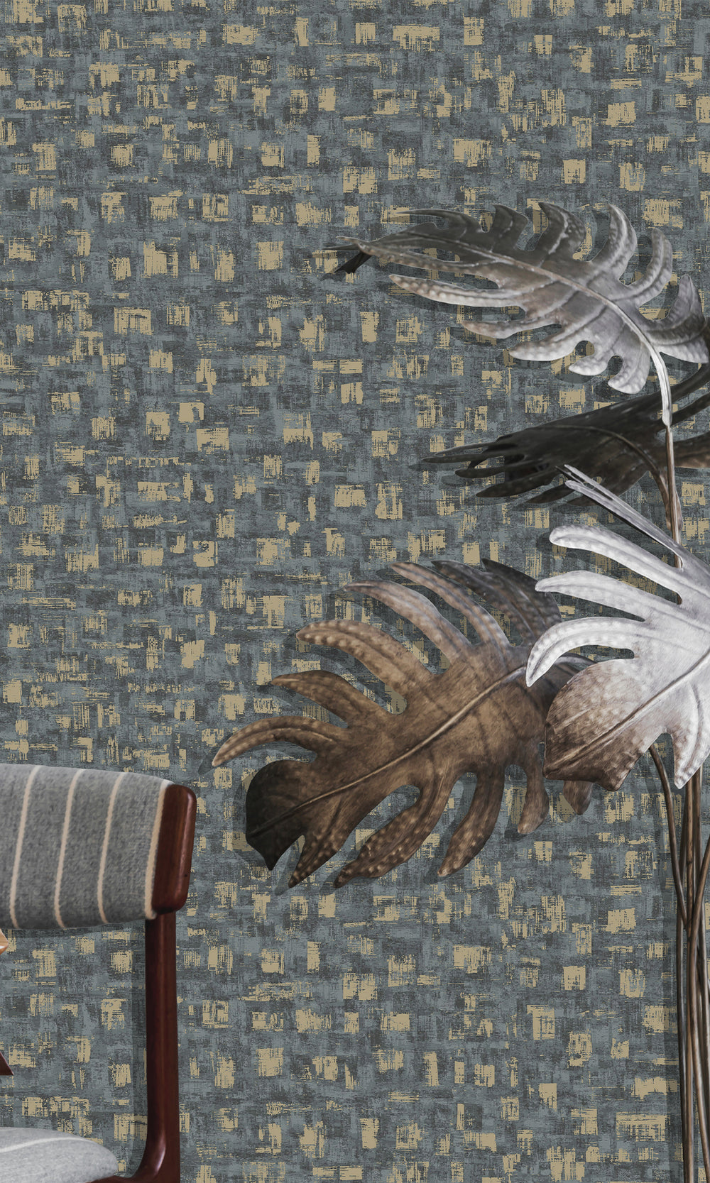 Blue Brushed Block Textured Wallpaper R9711