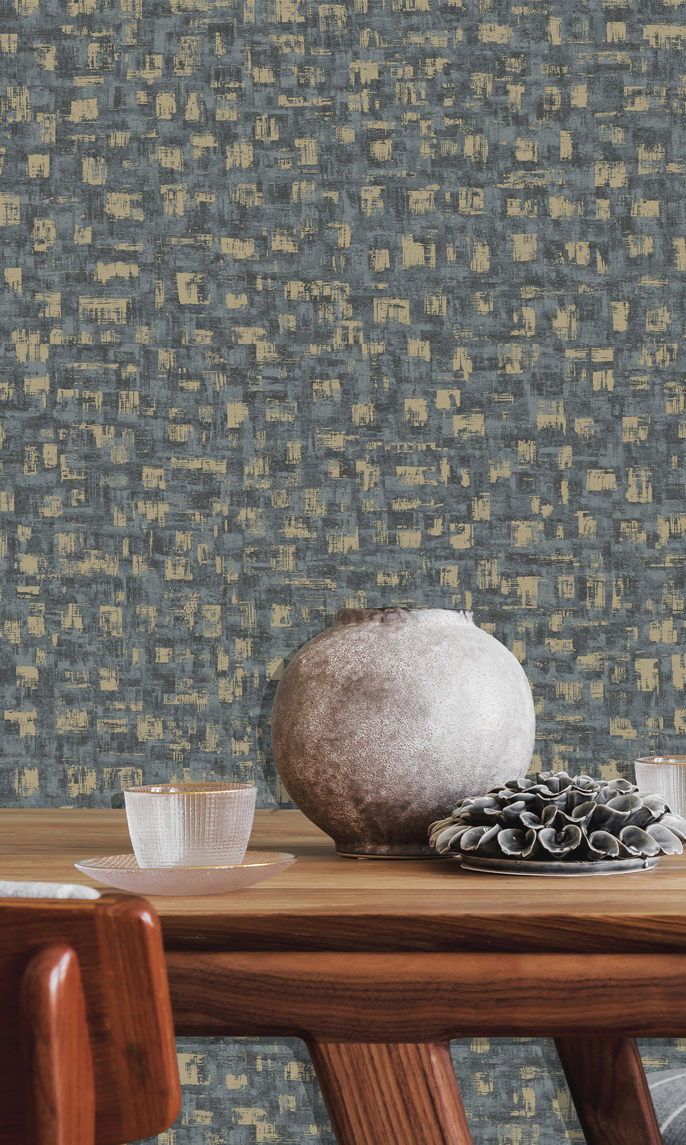 Blue Brushed Block Textured Wallpaper R9711