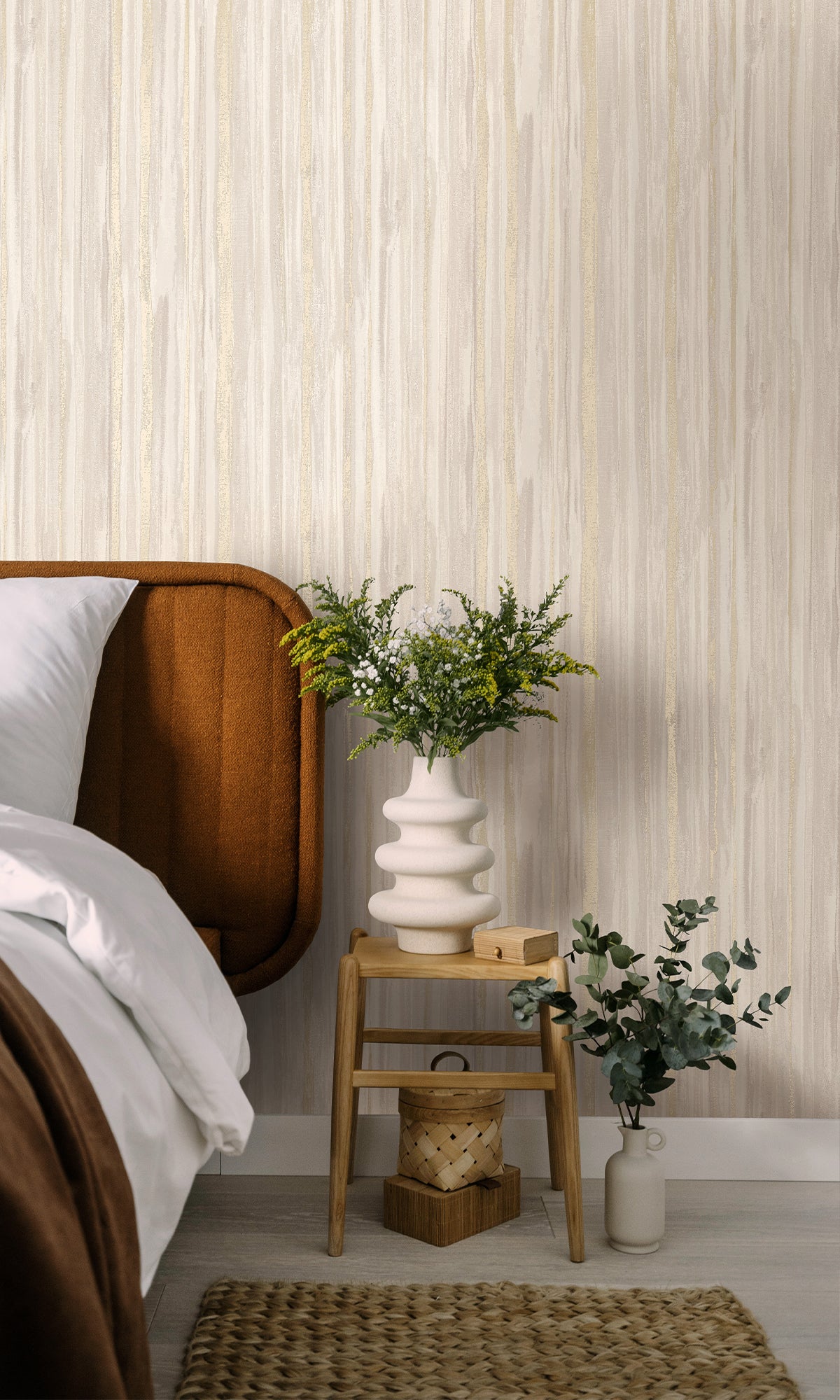 Dove Striking Textured Striped Wallpaper R9716