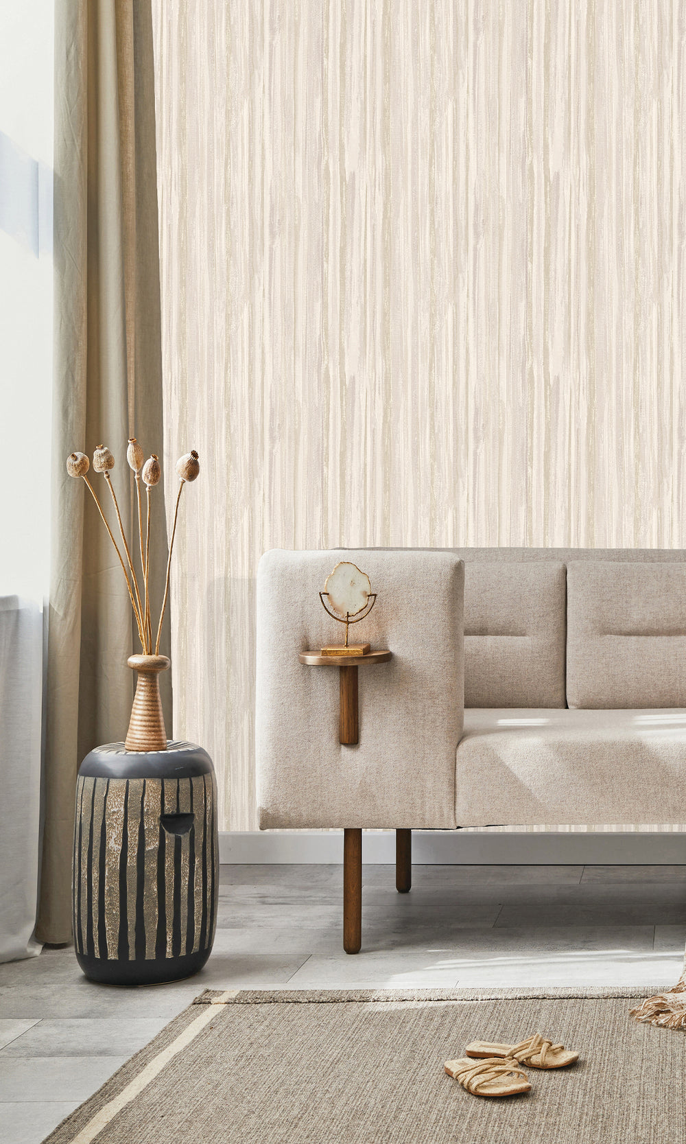 Dove Striking Textured Striped Wallpaper R9716
