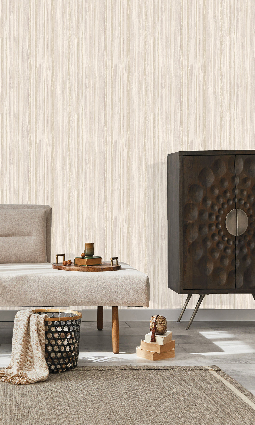 Dove Striking Textured Striped Wallpaper R9716