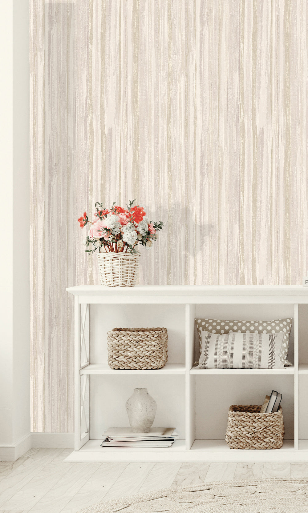 Dove Striking Textured Striped Wallpaper R9716