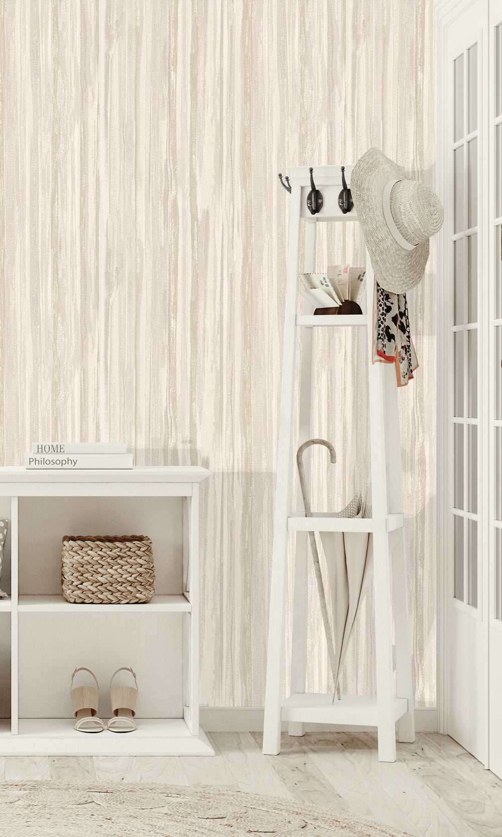 Dove Striking Textured Striped Wallpaper R9716