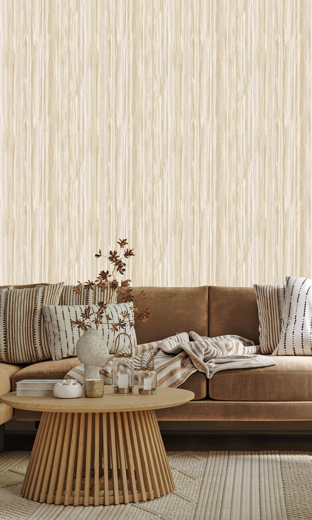 Cream Striking Textured Striped Wallpaper R9717