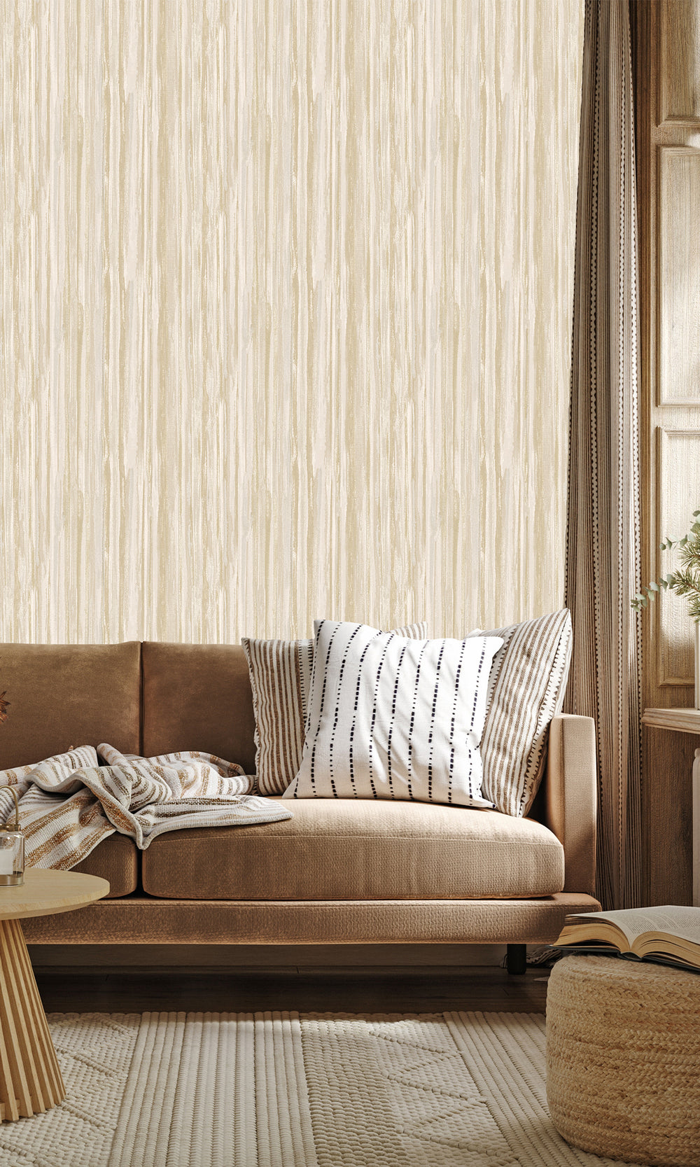 Cream Striking Textured Striped Wallpaper R9717