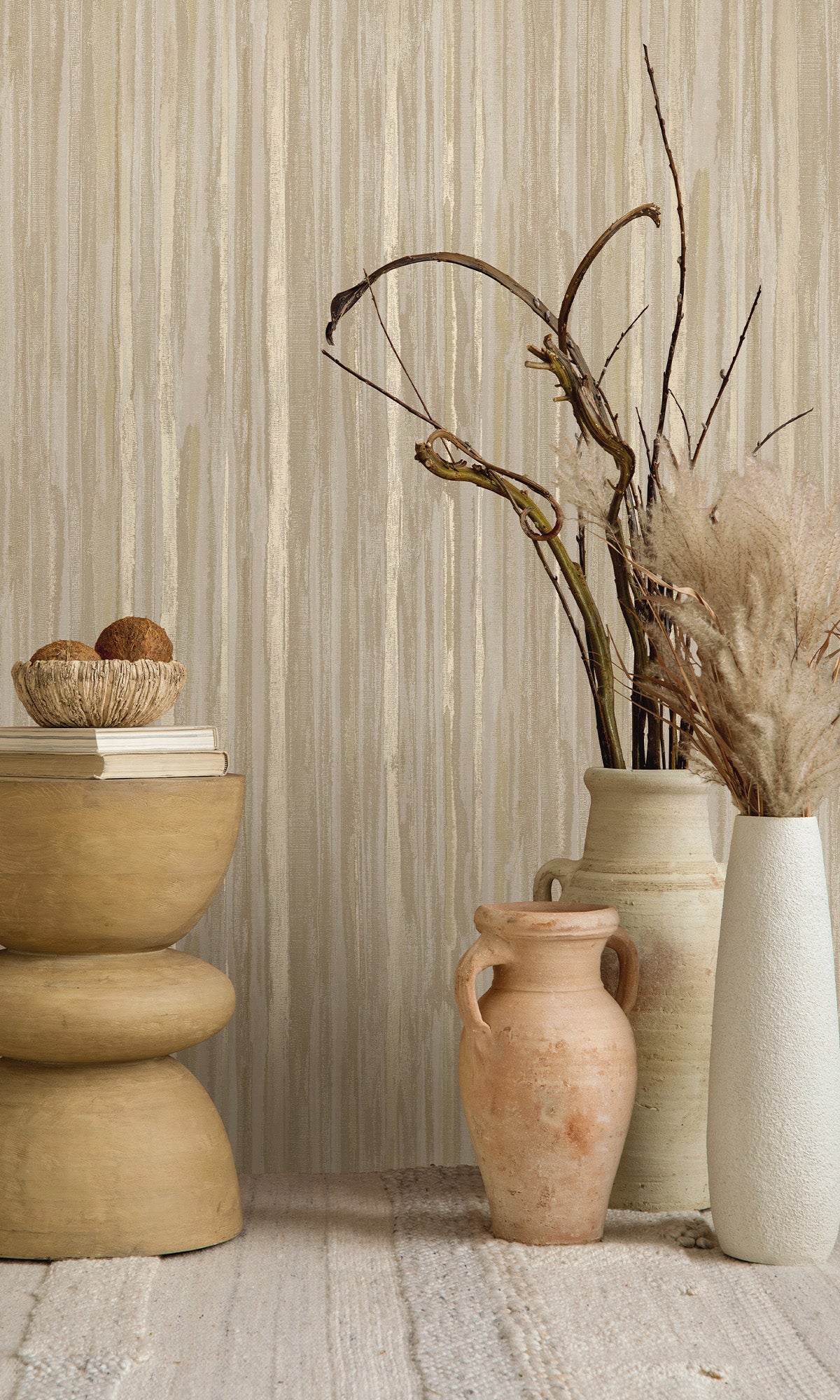 Taupe Striking Textured Striped Wallpaper R9718