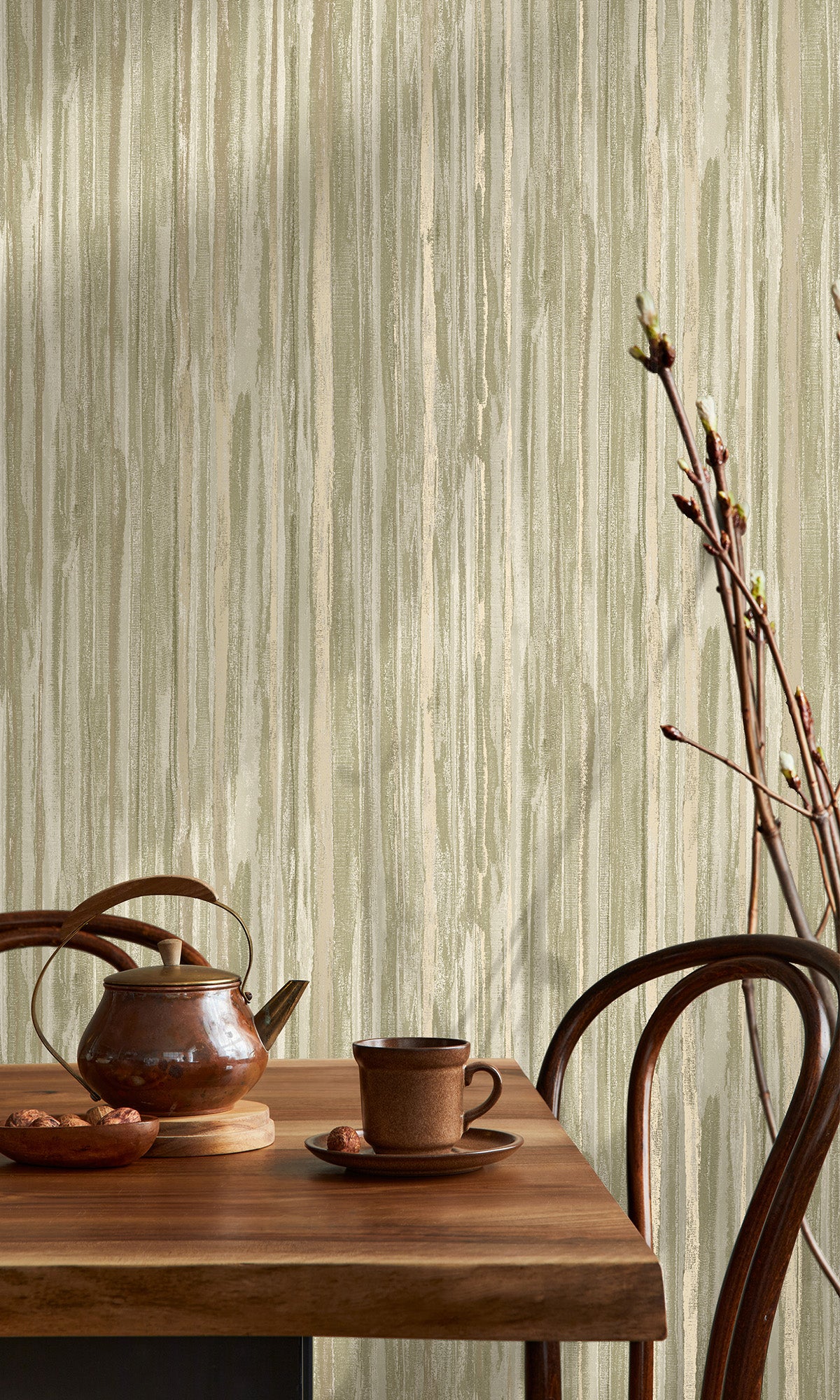 Sage Striking Textured Striped Wallpaper R9719