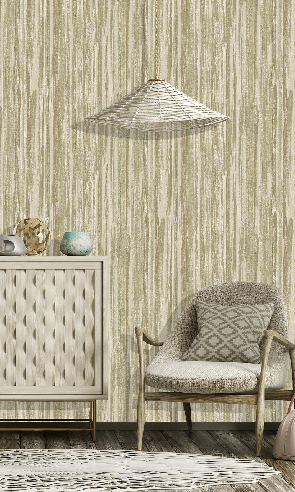 Sage Striking Textured Striped Wallpaper R9719