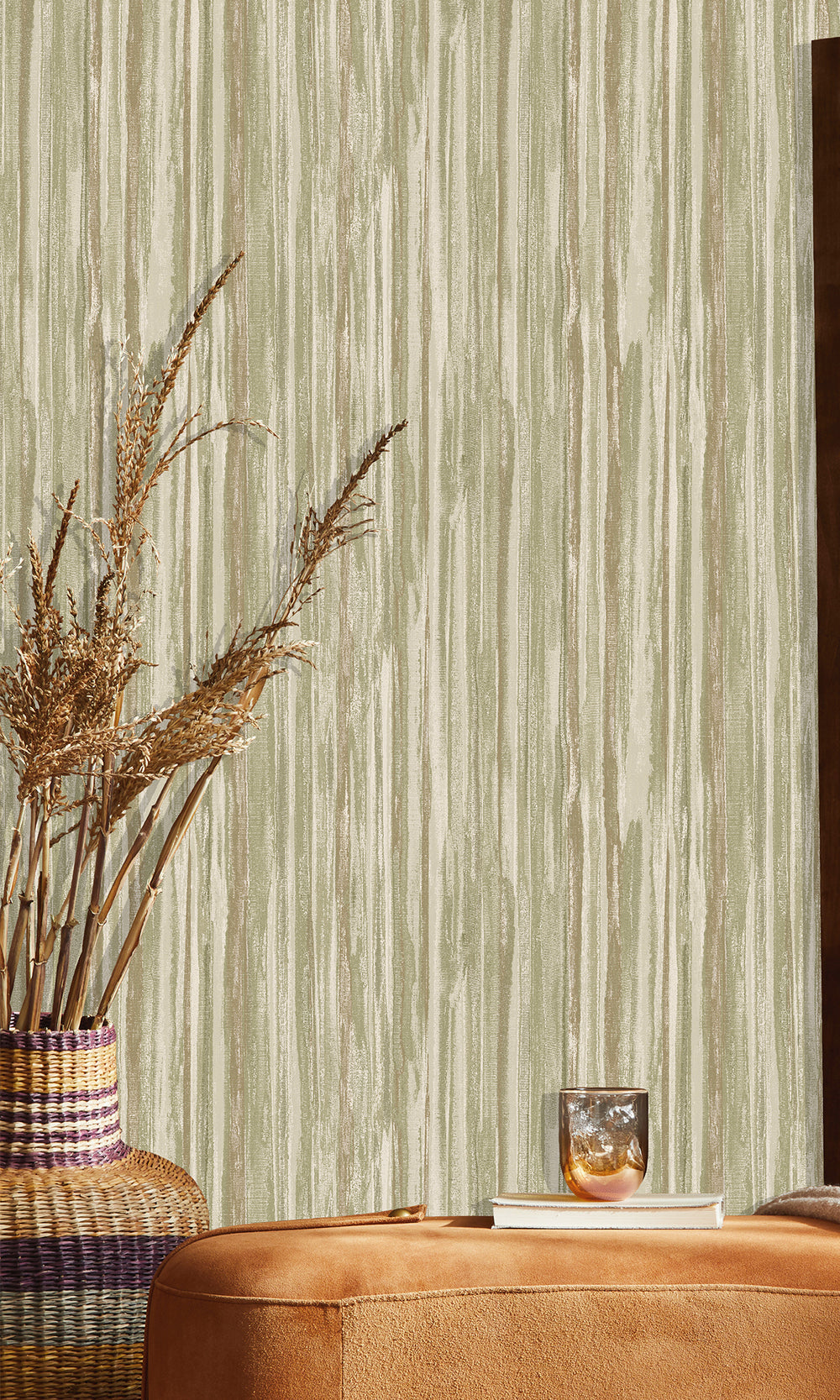 Sage Striking Textured Striped Wallpaper R9719