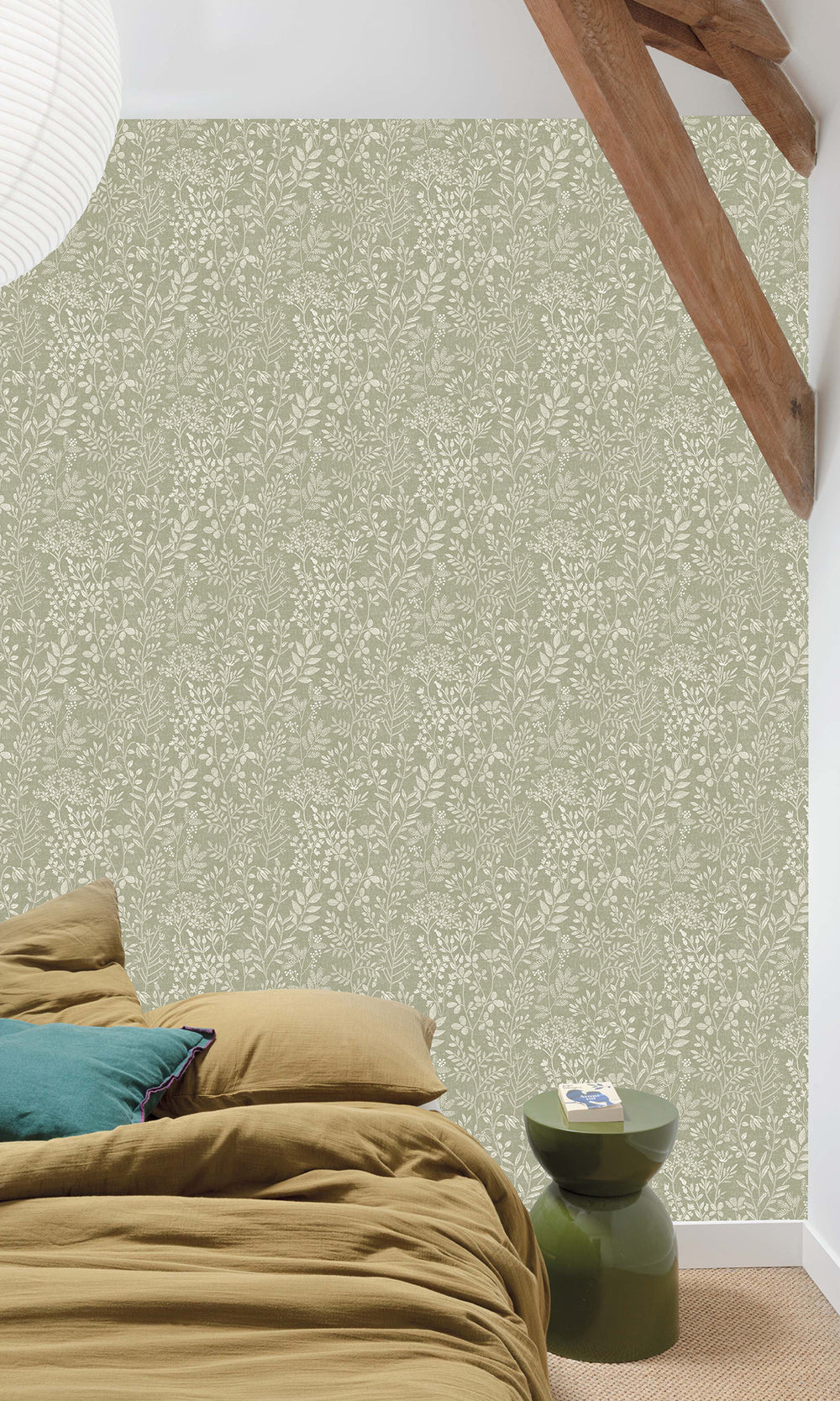 Taupe Grey Leaf Motif Wallpaper R9722