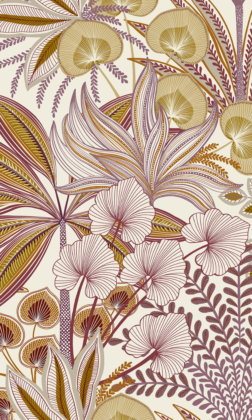 Lotus Tropical Ferns and Flowers Wallpaper R9726