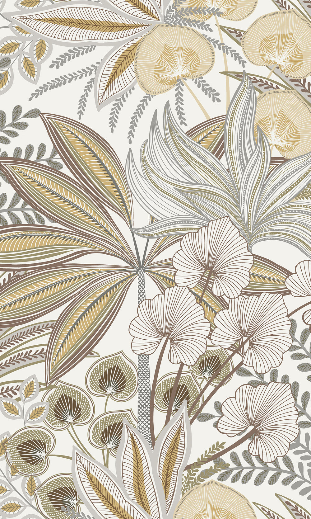 Grain Brown Tropical Ferns and Flowers Wallpaper R9727