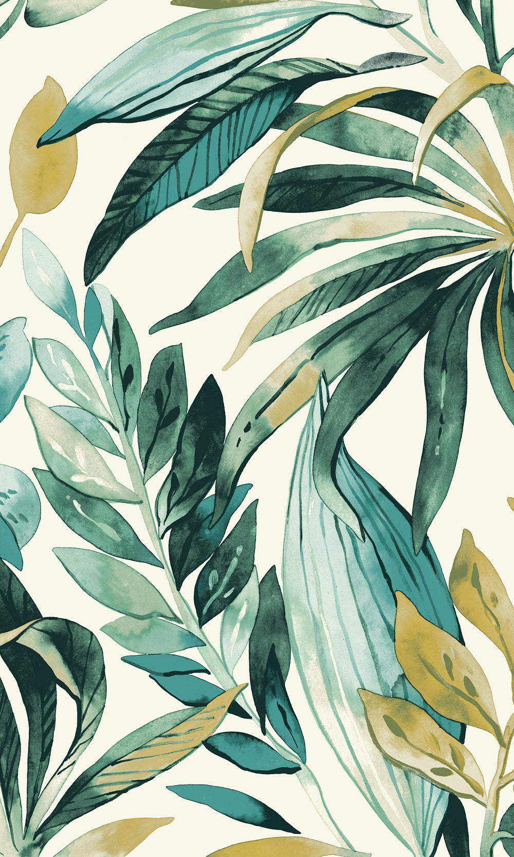 Mineral Green/Ecru Branch/ Leaves Motives Wallpaper R9731
