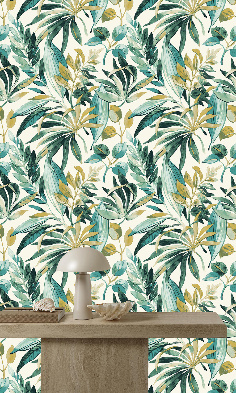 Mineral Green/Ecru Branch/ Leaves Motives Wallpaper R9731