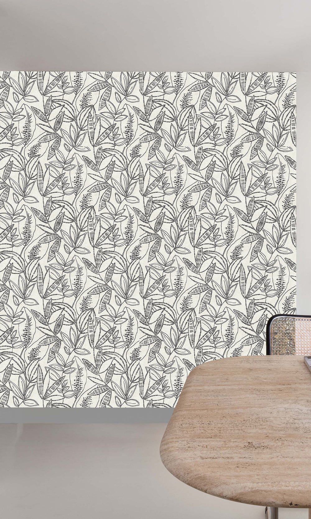 White Black All-over Print of Branches/Leaves Wallpaper R9735