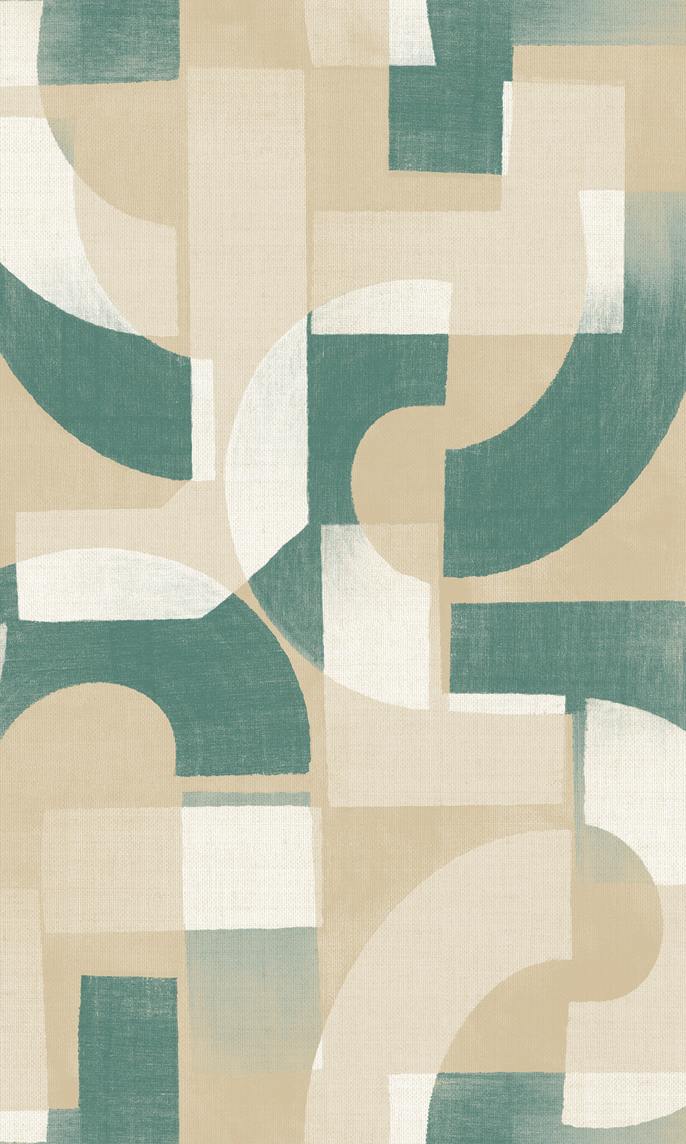Bone/Viridian Green Geometric Collage Wallpaper R9736